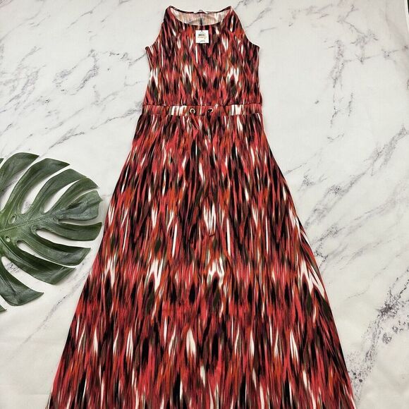 Calvin Klein Womens Maxi Dress Size S New Orange Black Stripe Drawstring Stretch - Picture 1 of 10